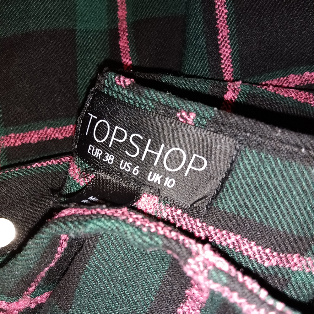 Topshop Dark Green and Pink Checkered Shirt
